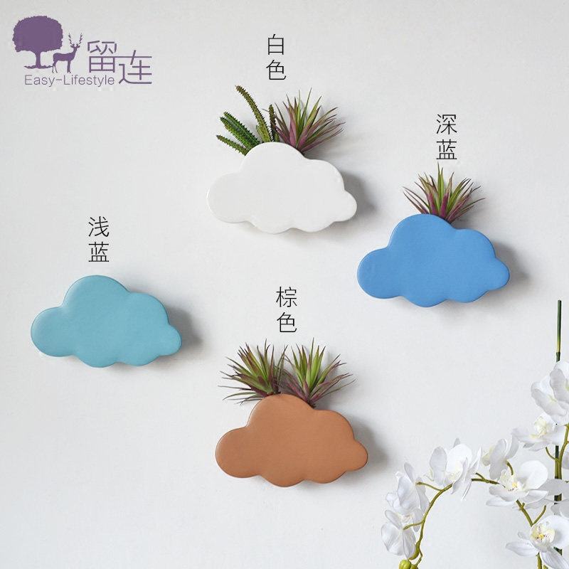 Minimalist modern blue white cloud flower flower arrangement ceramic wall hanging decoration living-room sample room for children's room wall decoration soft-fit Chen set