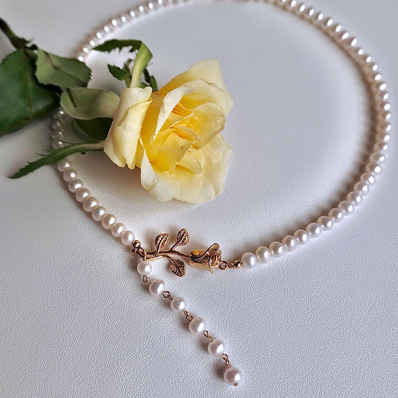 Original design 100 hitch style rose fresh water flawless glare pearl lock bone chain light extravagant and small crowdnecklace female summer