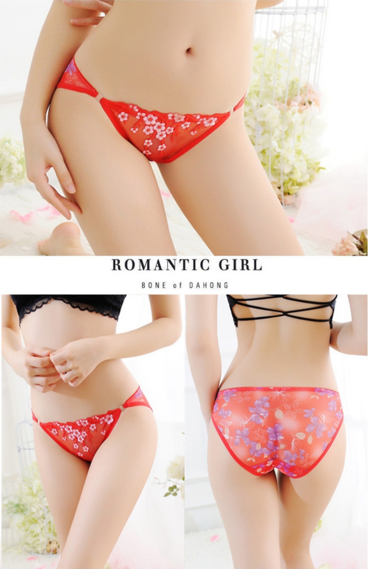 Thêu ren gợi cảm nhỏ hoa nữ đồ lót thời trang eo thấp hông trong suốt tóm tắt nóng quần lót nữ cotton hoạt hình