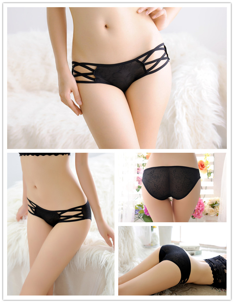 4 hộp quà tặng đen đồ lót sexy nữ trong suốt không có dấu vết thấp eo breathable ren vải cotton sương tóm tắt