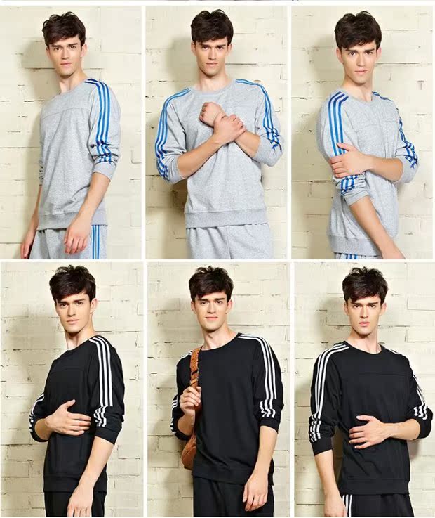 Áo len cotton thể thao nam 2018 mùa thu đông dày cộng với áo thun nhung cổ tròn ba dây áo thun dài tay áo hoodie nam cao cấp
