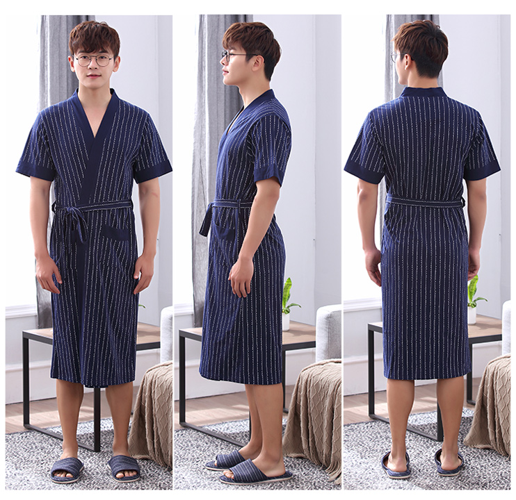 Áo ngủ nam cotton đồ ngủ mùa hè Nhật Bản kimono áo choàng tắm mùa hè bông áo choàng tắm thanh niên ngắn tay áo phần mỏng