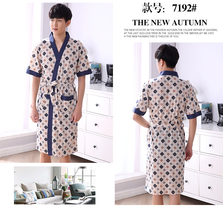 Áo ngủ nam cotton đồ ngủ mùa hè Nhật Bản kimono áo choàng tắm mùa hè bông áo choàng tắm thanh niên ngắn tay áo phần mỏng