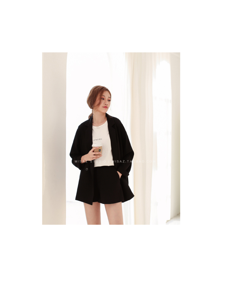 Misa tự chế chic retro giản dị phù hợp với áo khoác mùa xuân và mùa thu mỏng hai khóa khí chất hoang dã nhỏ các kiểu bộ vest nữ trẻ trung