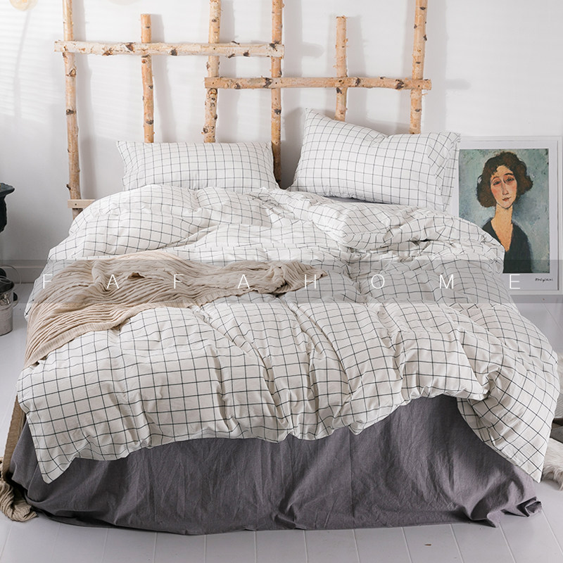 FAFAHOMEins Nordic Simple Washed Cotton Pure Cotton Single and Double Three-piece Four-piece Set 1 2m Student Dormitory