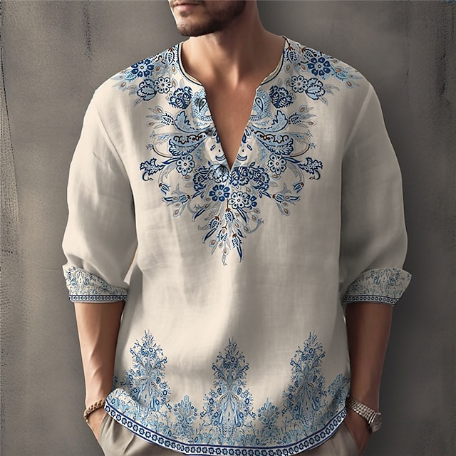 Men's New T-Shirt, Middle Eastern Style, All-Season Loose Ethnic Print Casual T-Shirt, Large V-Neck Shirt, Ethnic Clothing Men's New T-Shirt, Middle Eastern Style, All-Season Loose Ethnic Print Casual T-Shirt, Large V-Neck Shirt, Ethnic Clothing