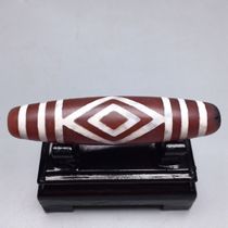 Tibetan red meat high-oil patinated Vajra two-eyed horseshoe pattern old dzi beads size 58 7x13 7mm material precious