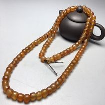 Natural silk wrapped chicken fat yellow old type pearl agate necklace size 10 3x8 2mm material antique