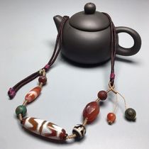 Tibetan high oil coated double tiger teeth gilt silver horseshoe pattern old dzi bead necklace size 39 6x12 6mm material