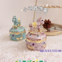 Export Japanese-style metal pony jewelry box with diamonds and enamel high-end diamond ring box creative jewelry box gift storage box