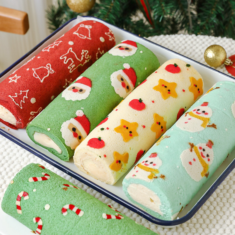 Christmas Cake Roll Printed Paper Coloring Paper Santa Claus Snowman Reindeer Star Towel Roll Oil Paper Oilcloth Baking Tools