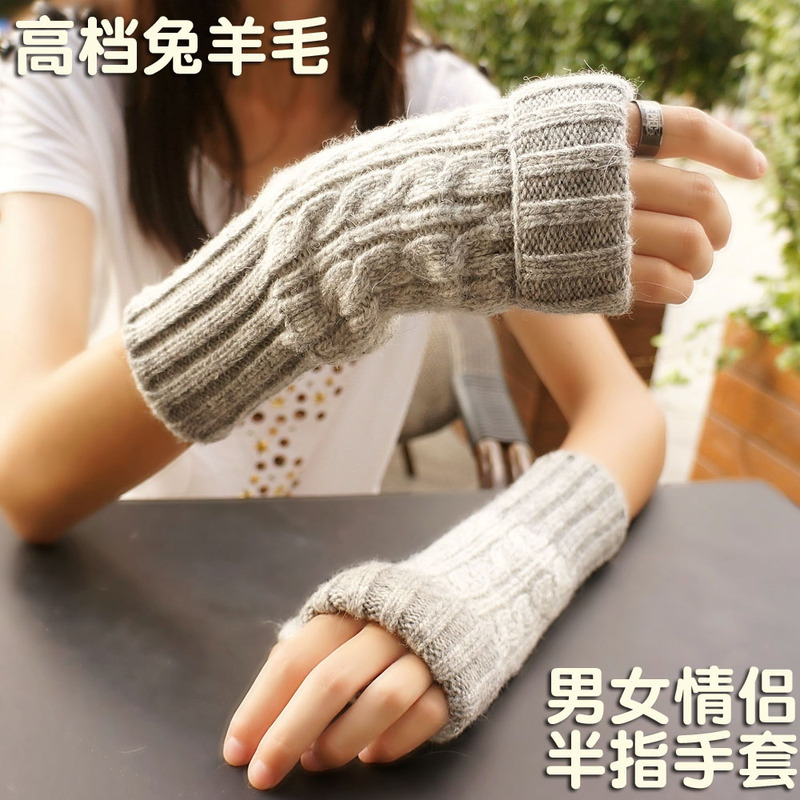 Men's and Women's Winter Solid Color Wool Gloves, Thickened for Warmth, Wrist Protection, Fingerless, Half-Finger, Suitable for Using Mobile Phones, for Students Men's and Women's Winter Solid Color Wool Gloves, Thickened for Warmth, Wrist Protection, Fingerless, Half-Finger, Suitable for Using Mobile Phones, for Students