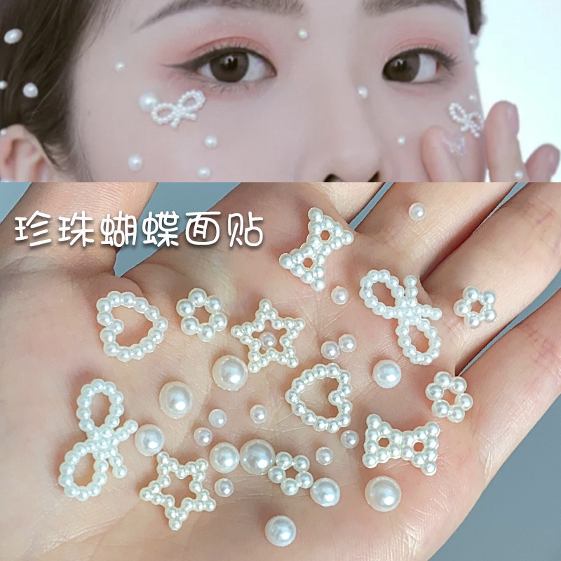 Veneered Ornament Facial Stickler Stickface Small Pearl Eye Makeup Trim Meme Water Drill Patch Butterfly Knot Stage Makeup
