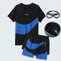 Синий комплект, водонепроницаемая прозрачная плавательная шапочка