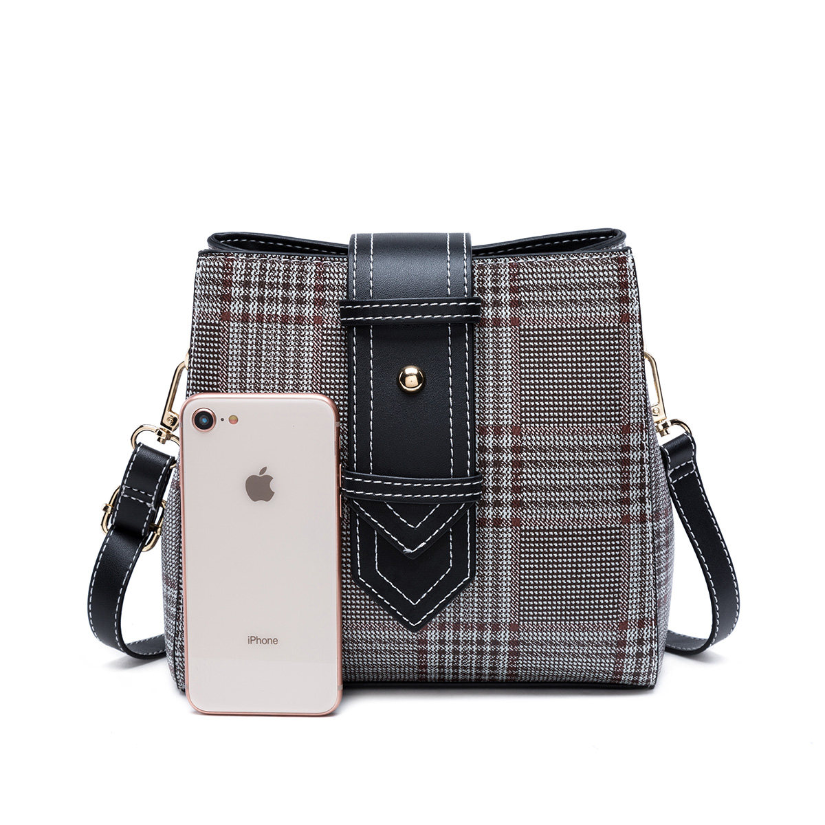 Clous Krause Retro Women's Bag 2019 Fall Winter New Trend Korean Style Checkered Casual Shoulder Messenger Bucket Bag
