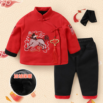 Boy plus velvet New Years suit New Year celebration winter dress childrens clothing baby children childrens children Tang suit tide U12487