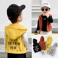 Осенний детский приятный телу жилет для мальчиков с капюшоном без рукавов, детская одежда, 1 лет