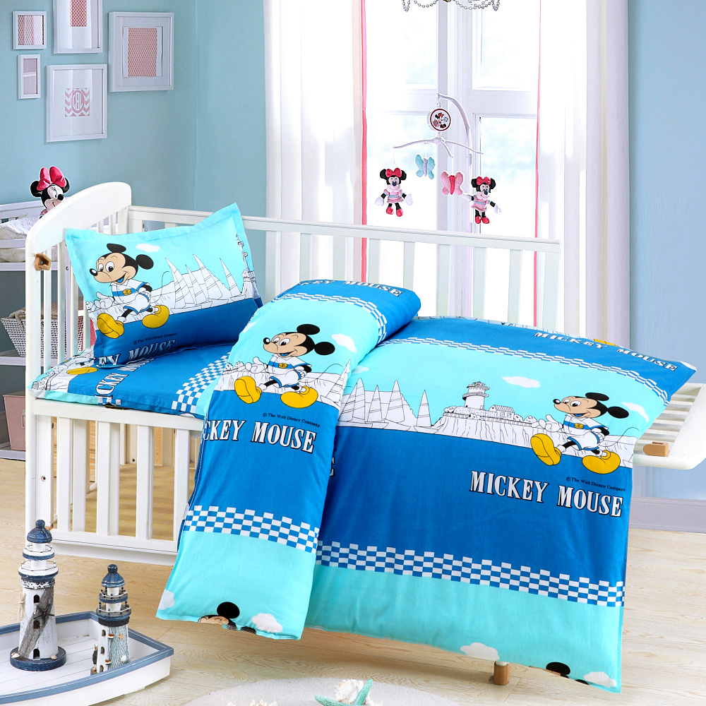 Kim Jin Lu dệt Mầm non trưa nghỉ chăn ba mảnh giường bông trẻ em 1.2 Mickey Castle - Bộ đồ giường trẻ em 	bộ chăn ga cho bé trai	