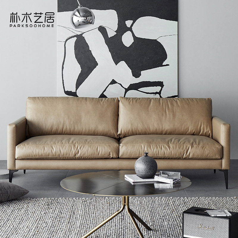 Tech cloth sofa small family triple-person straight-line Italian minimalist down down Nordic living room furniture free