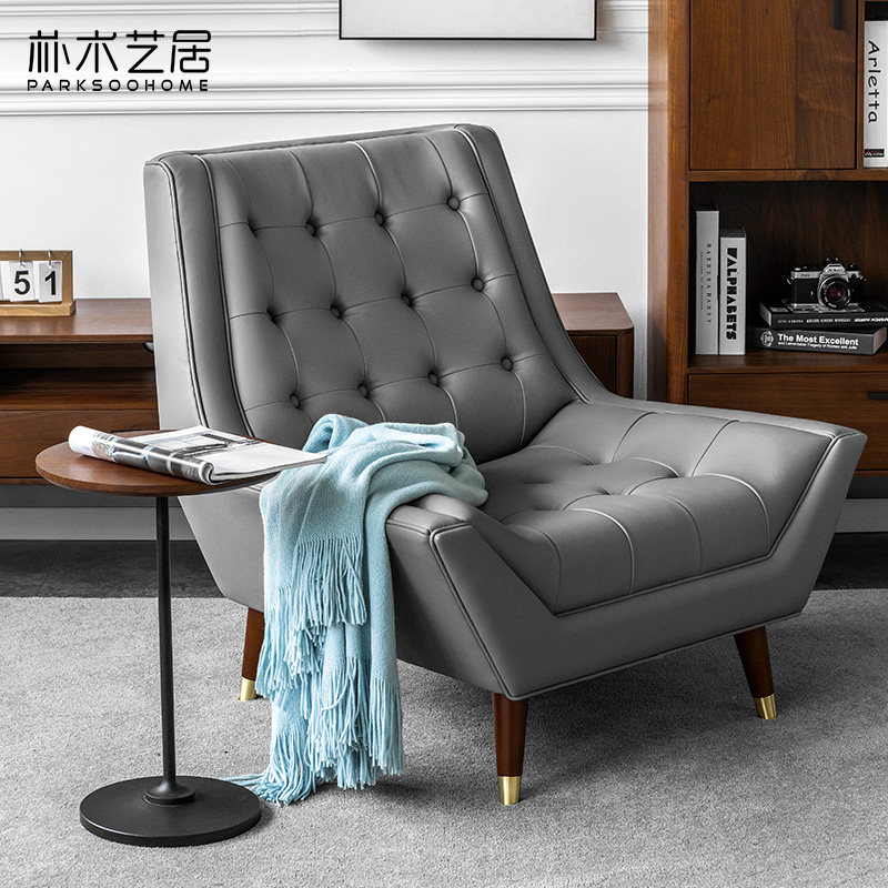 Nordic Single Sofa Chair Modern Minimalist Living-room Designer High Back Deck Chair Combined Genuine Leather Casual Chair Mesh Red Chair