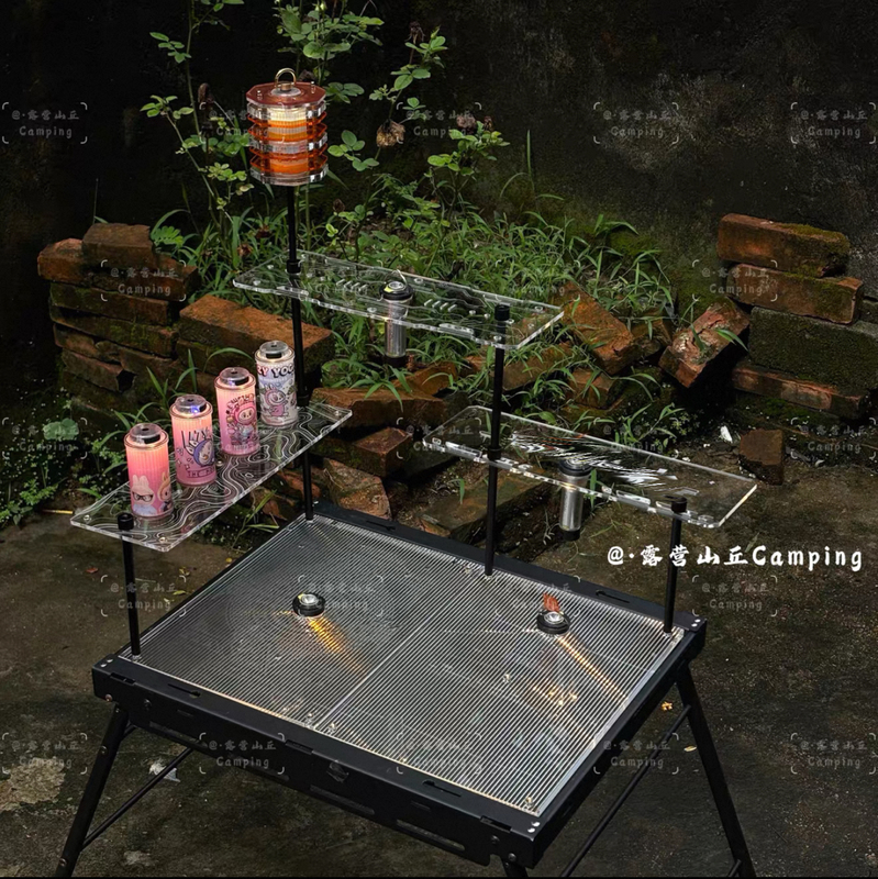 In-Stock Outdoor Camping Igt Table Transparent Acrylic Board Table Top Storage Rack Set Gz Lamp 38 Lamp Lamp Stand
