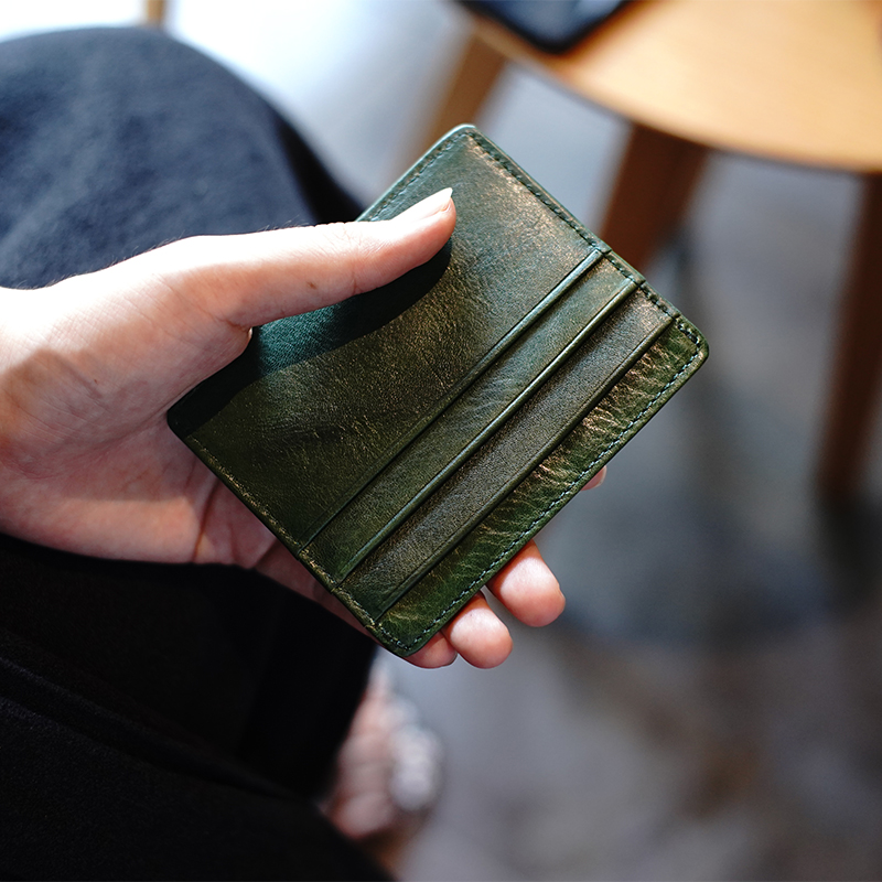 Clumsy Handmade Washed Wrinkled Cowhide Simple Retro Ultra-thin Compact Credit Card Bank Card Bag Card Holder