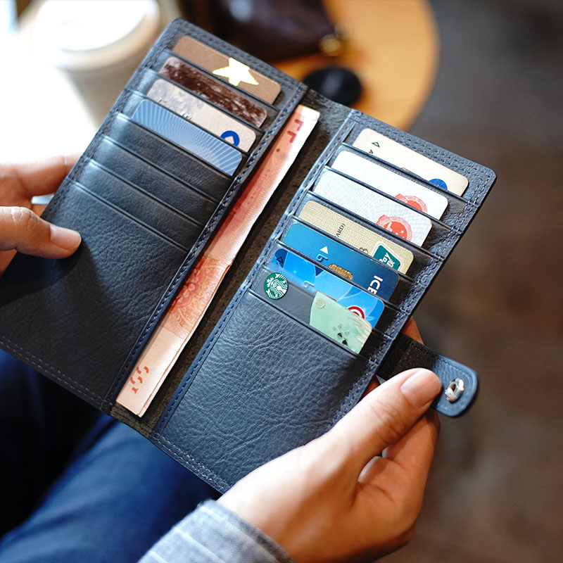 Clumsy hand for head-layer cow leather retro minimalist approximately long version Large-capacity multi-clamping ultra-thin card-coated card holder