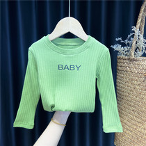 Girls t-shirt childrens spring and autumn Korean version of the foreign style green long-sleeved bottoming shirt baby autumn clothes round neck top 1 year old 23
