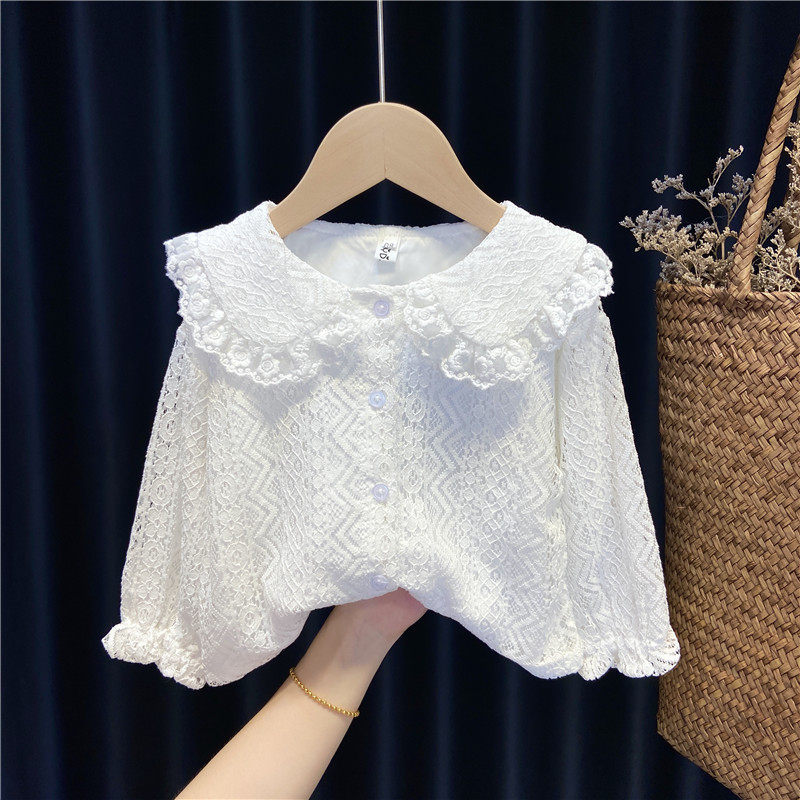 Girls shirt kid spring and autumn clothes Korean air white lace shirt baby long sleeve tops 1 year old