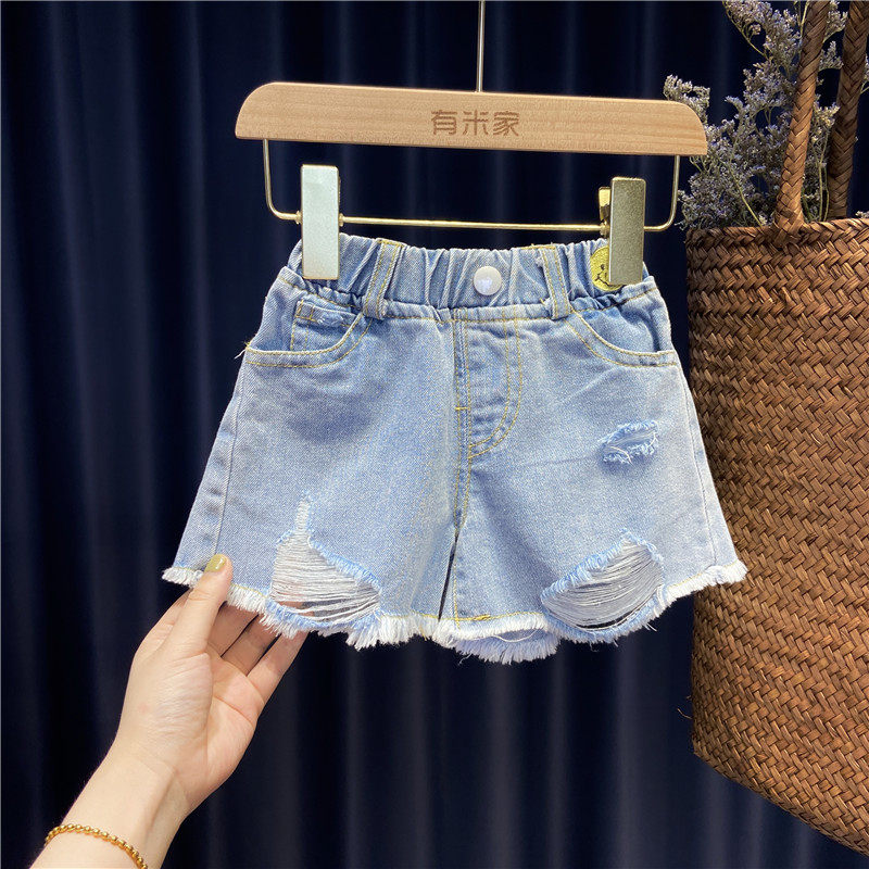 Children's clothing girls' shorts outerwear summer children's Korean style ripped jeans 1 year old 234 baby foreign style loose casual