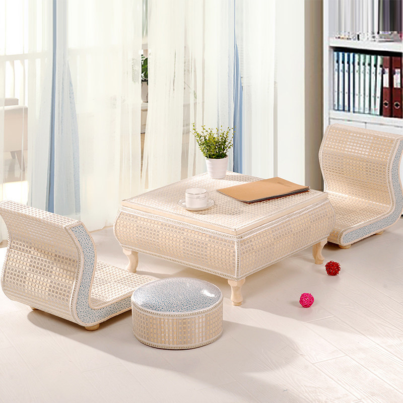 Grass-woven bamboo chic-style solid wood floating window table small tatami tea table window short square pit table floating window table tea table-Taobao