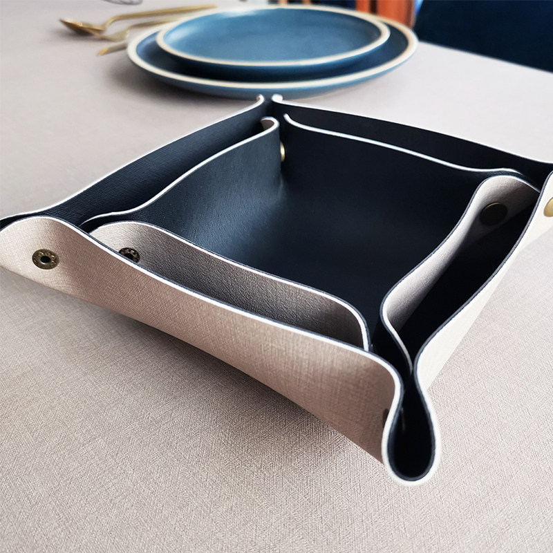 Double-sided leather Nordic folding cosmetic storage box model room porch finishing box key jewelry storage box