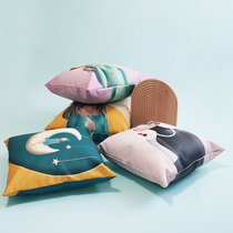 Nordic style leather pillowcase cute childrens printed pillow living room model room square machine washable cushion cover