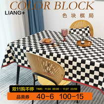 Nordic retro checkerboard leather tablecloth wash-free waterproof and oil-proof table mat household dining table mat round table lattice custom