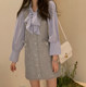 Maruko Fashion Customized 2022 Spring Haze Blue Bow Shirt Xiaoxiang Sequin Dress Fake Two-piece Set in Stock