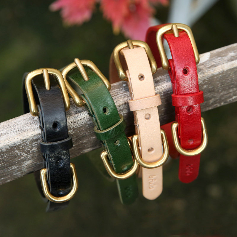 Chen Pi - house pure hand - sewing head leather leather leather collar cat dog Teddy gold fur leather neck ring