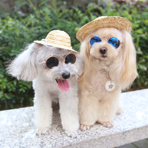 Pet small straw hat dog hat Teddy sun hat cat cross-dressing headwear small and medium-sized dog sunglasses sunglasses