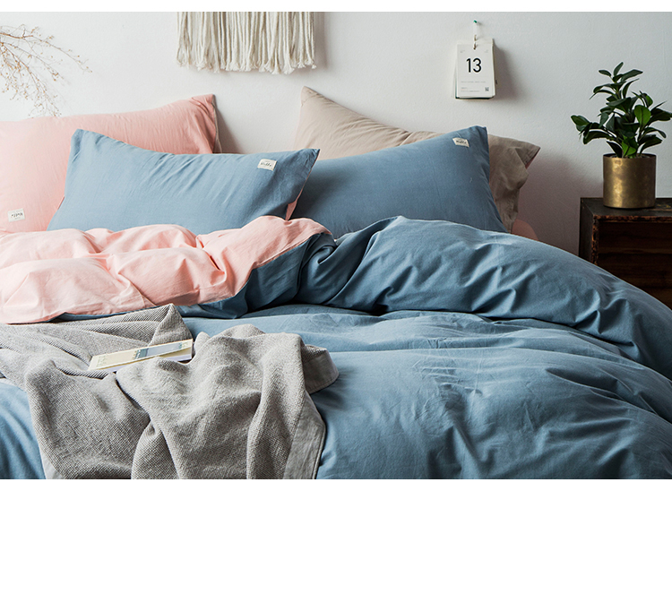 in bông rửa denim bông pha trộn màu và phù hợp với các doanh nghiệp gió mạng Bắc Âu giường công chúa đỏ dưới đoạn bốn bộ khăn trải giường - Bộ đồ giường bốn mảnh chăn ga gối everon