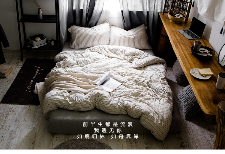 Bộ chăn bông bốn mảnh mới Bộ chăn ga gối bằng vải cotton đan xen màu 笠 Bộ đồ giường học sinh - Bộ đồ giường bốn mảnh bộ chăn ga gối đệm cưới