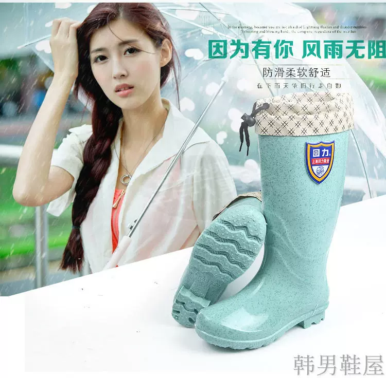 Giày cao gót chống mưa ống cao nữ mùa thu mưa cho người lớn Phiên bản Hàn Quốc của giày ống nước chống trượt cộng với giày nhung nước đế bằng giày cao gót nữ