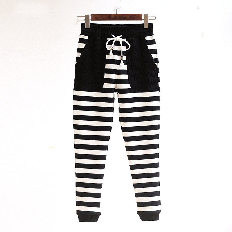 Missjuju mùa xuân và mùa thu mới chủ đề túi lớn nữ cotton sọc mỏng đàn hồi chân chín điểm xà cạp - Khởi động cắt quần lót lông nữ