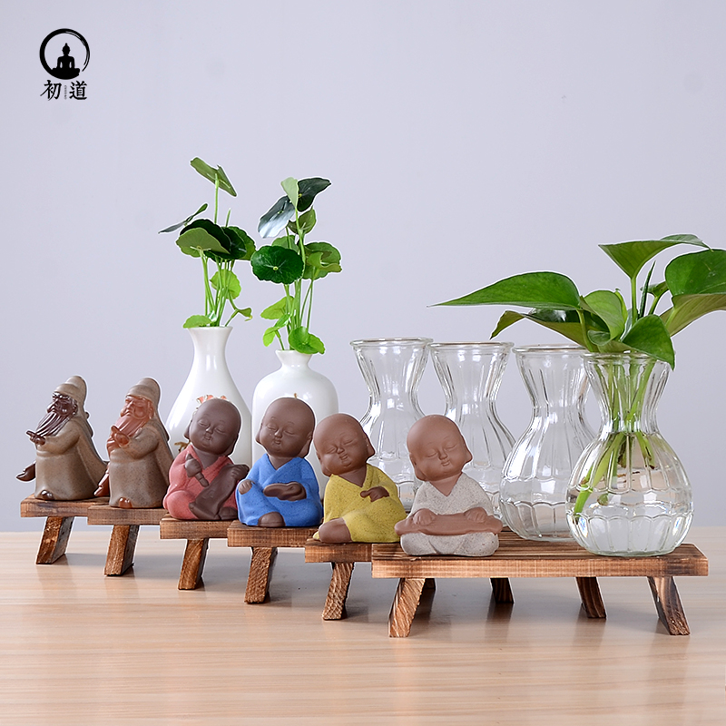 Purple sand transparent glass hydroponic flower vase Flower arrangement Little monk Creative home ceramic decoration vase Living room decoration