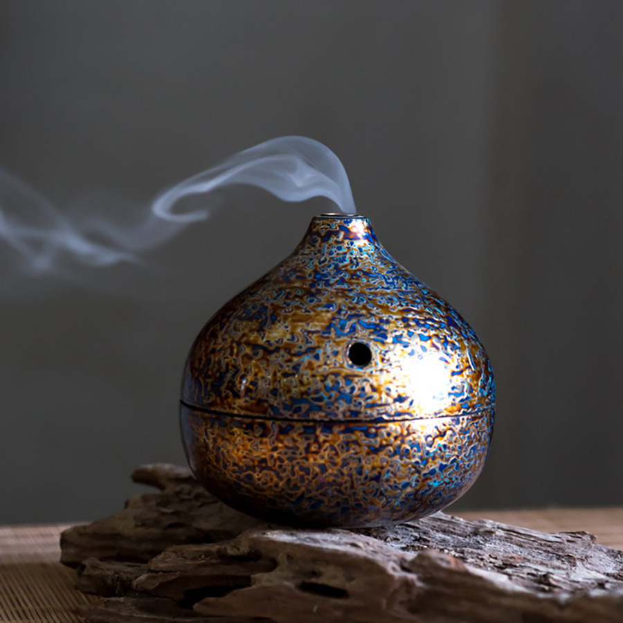 Large lacquer incense burner incense burner non-legacy hand-made copper incense burner incense tea ceremony literati Zen ware elegant rhinoceros leather lacquer