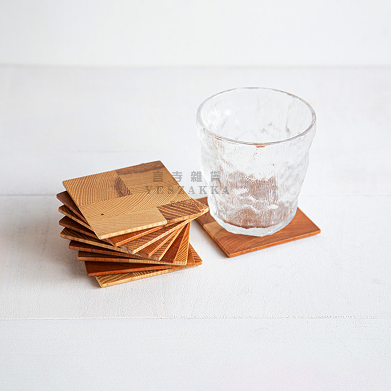 Talking Temple Groceries-Jane Joins Wind Cherry Wood Coffee Solid Wood Insulation Anti-Burn Cup Mat Parquet Wood Glass Cup Teacup