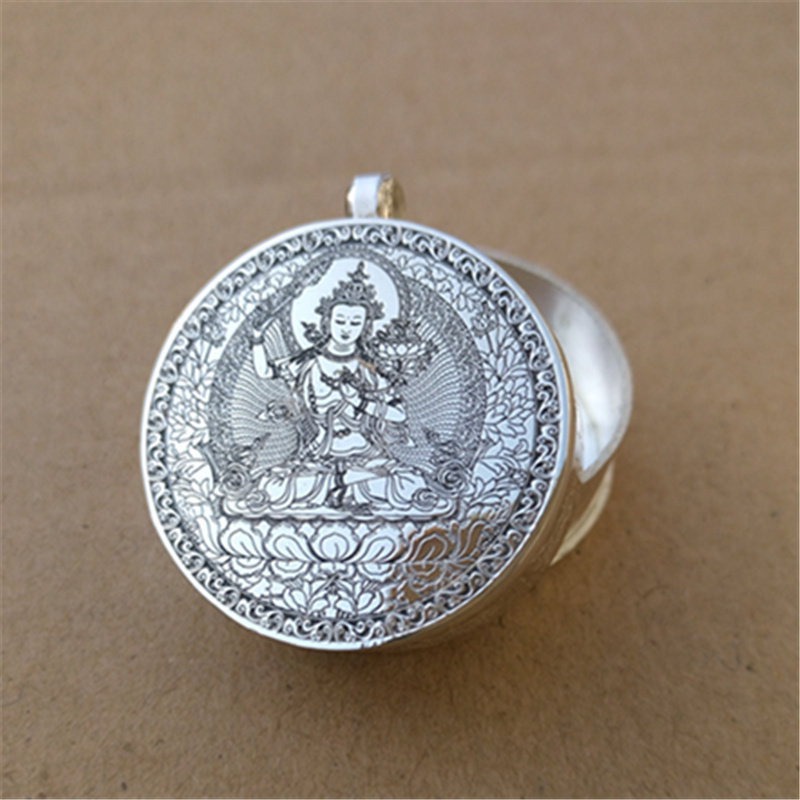 925 silver artificial sapphire mirror back Buddha statue Ga Wu box custom