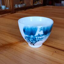 Hand-painted blue and white landscape high white jade clay body glaze porcelain tea cup small tea cup tea cup 6