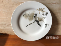 Jingdezhen 70 s 5678 porcelain hand-painted flowers and birds 10 inch porcelain plate big pendulum cover Old Fidelity
