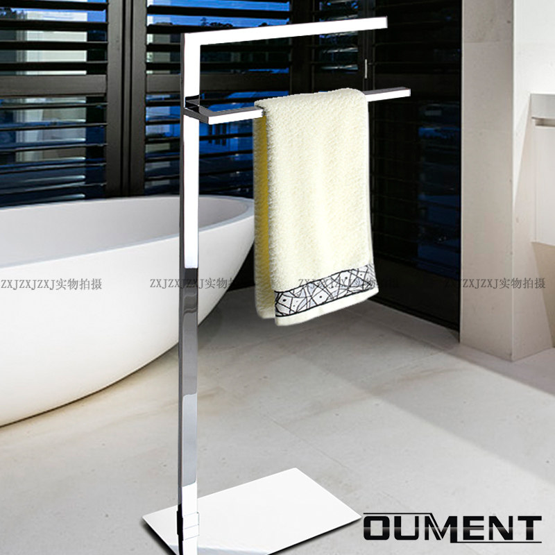 Omond All copper floor towel rack Powder room towel rack Clothes double rod non-perforated towel rack