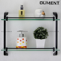 Black wall-mounted double-layer glass shelf living room bathroom stainless steel storage shelf all copper toilet rack