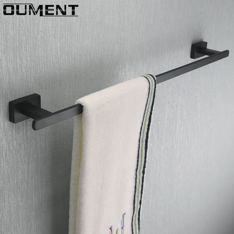 Black non-perforated towel single rod powder room square towel bar Bathroom hardware stainless steel 304 towel rack